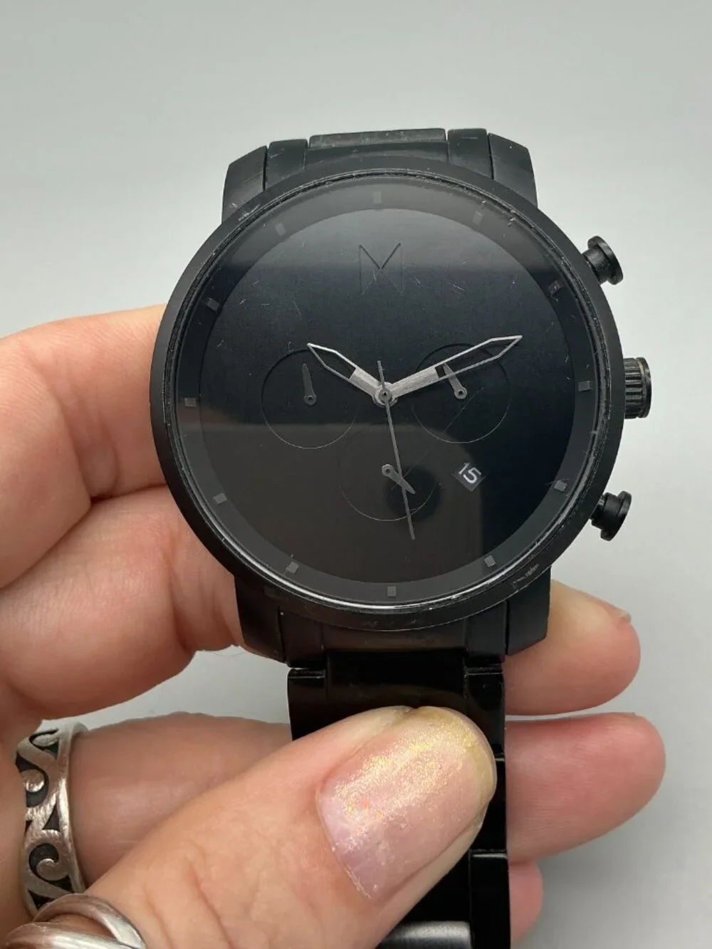 MVMT Chronograph Mens Watch 45mm Black Date New Battery 7.75